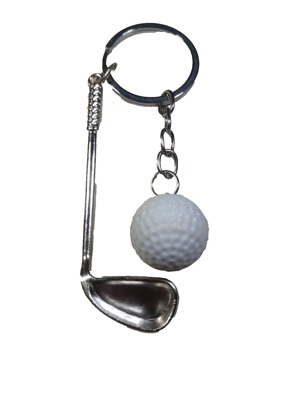 Golf Club And Ball Gift Keychain Silver Tone